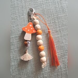 Orange Mushroom Keychain with Tassel Purse Charm